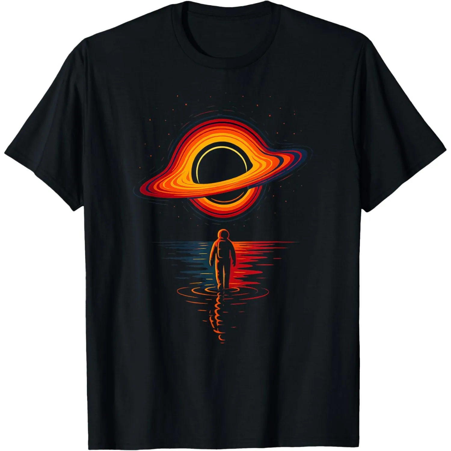Black Hole Astronaut Graphic Tee Men Abstract Universe Science Print Crewneck T-Shirt