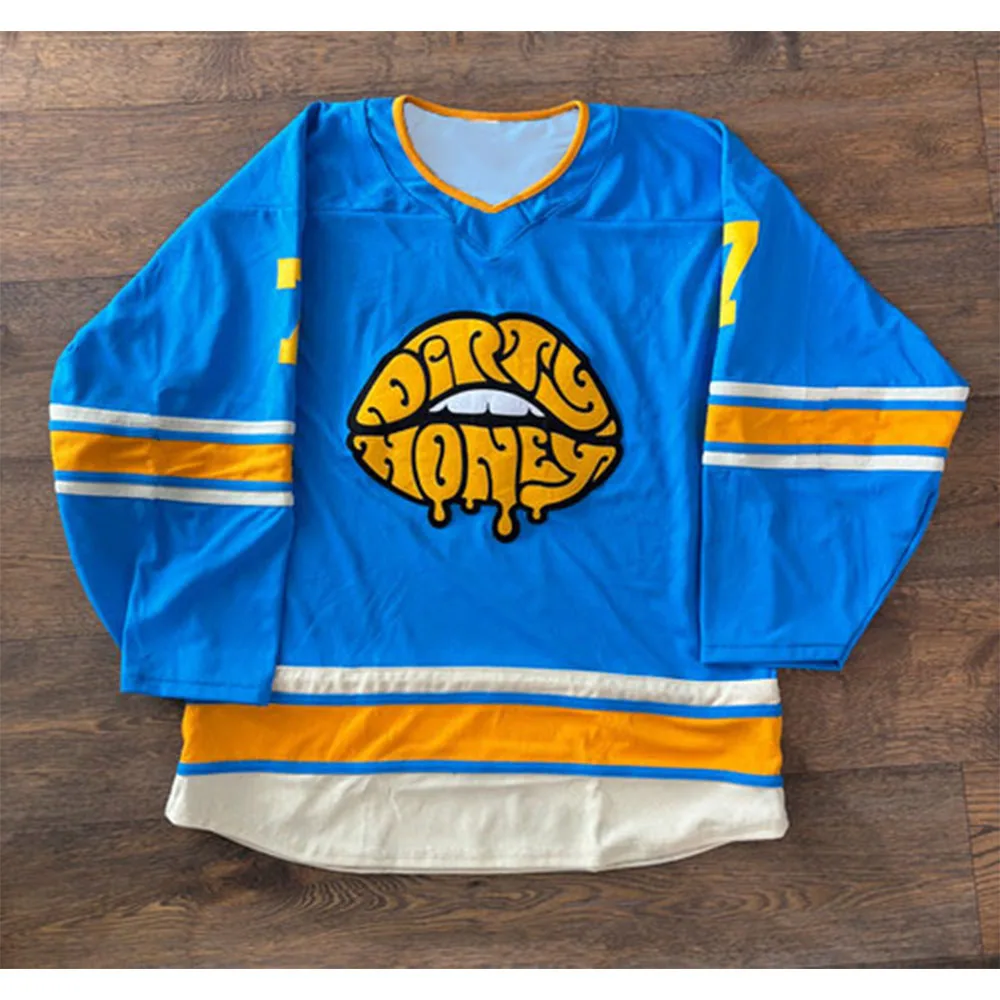 Dirty Honey Rolling 7s Hockey Jersey for Men Women Unisex Retro Long Sleeve T-shirt Dripping Lips Full Print Tshirt Streetwear