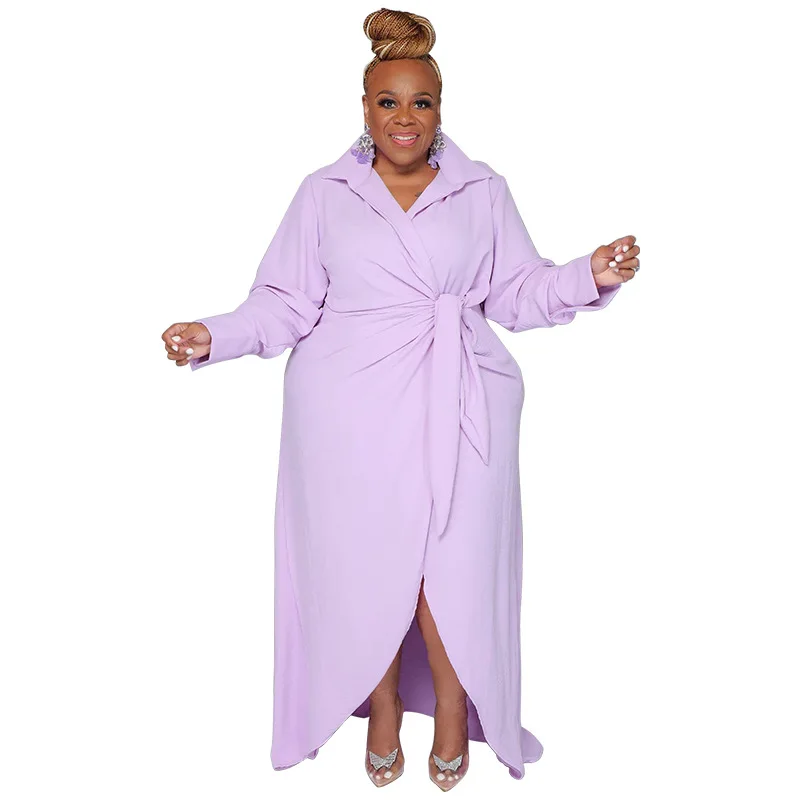 Grande Taille Robes L-4XL Automne Bureau Dame À Manches sulfMaxi Blouse Robe Streetwear Casual aught Knit Split Book ine Longueur VestiEducatif