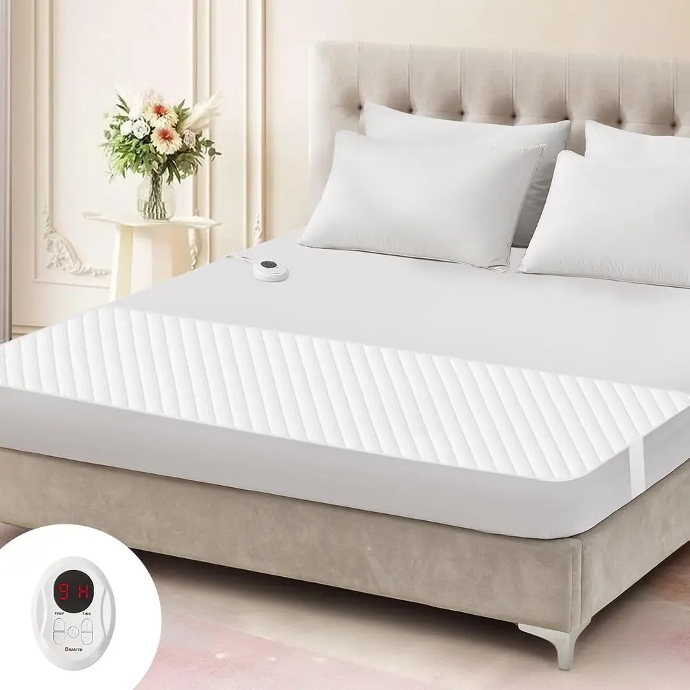 

ETL Certified Waterproof Heated Mattress Pad, 9 Heat Levels, Auto-Off, Machine Washable, Deep Pocket, White, Foot of King 78x24