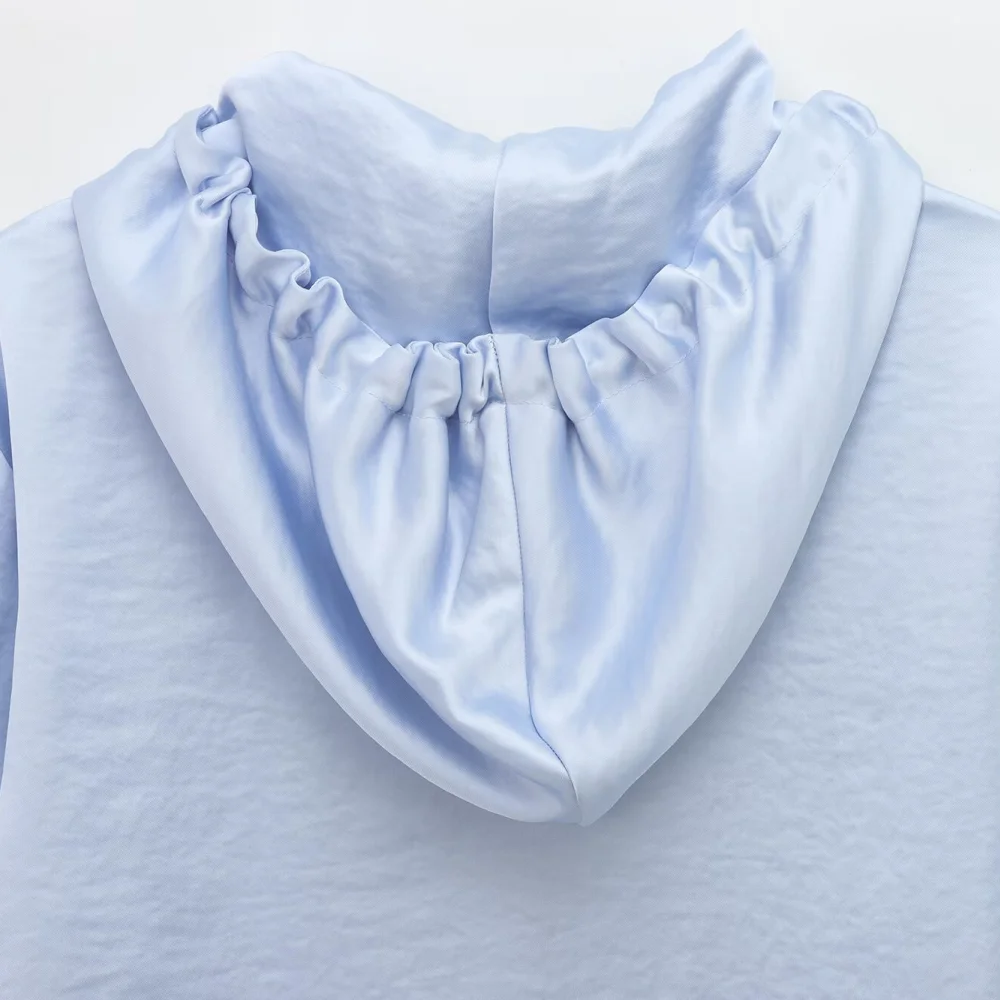 Haut ample à Texture de soie pour femmes, col rond, manches longues, avec chapeau et sangle, nouvelle mode automne/hiver