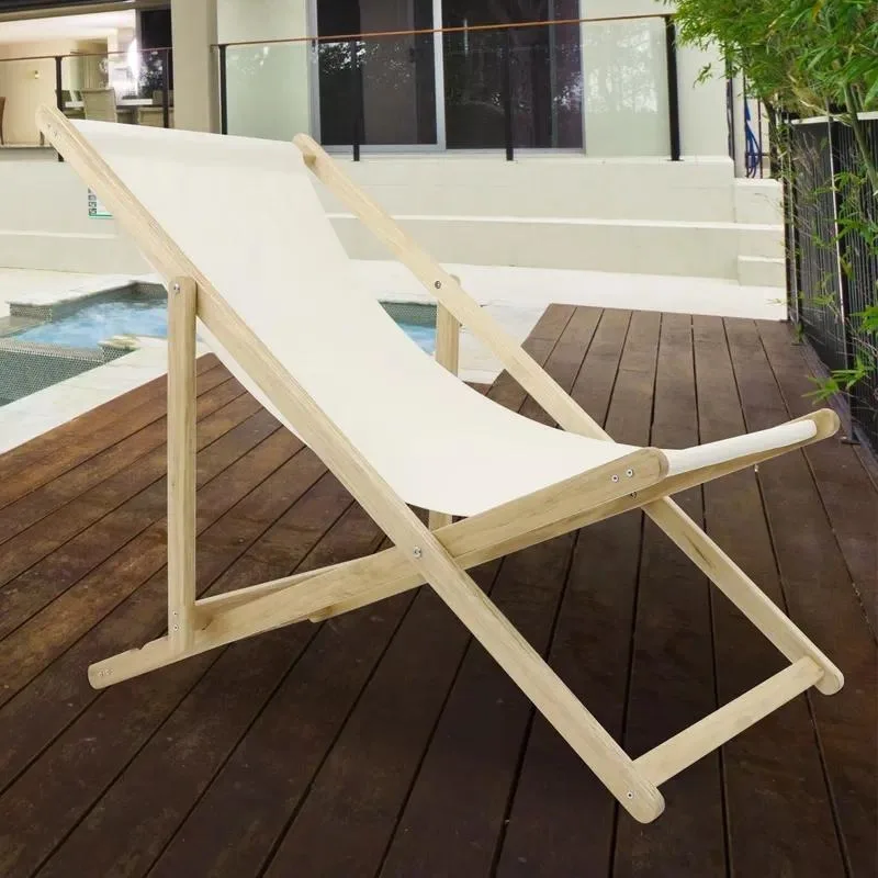 Lightweight Outdoor Folding Beach Chair Single Oxford Fabric Camping Chair for Park Fishing with Solid Wood Frame