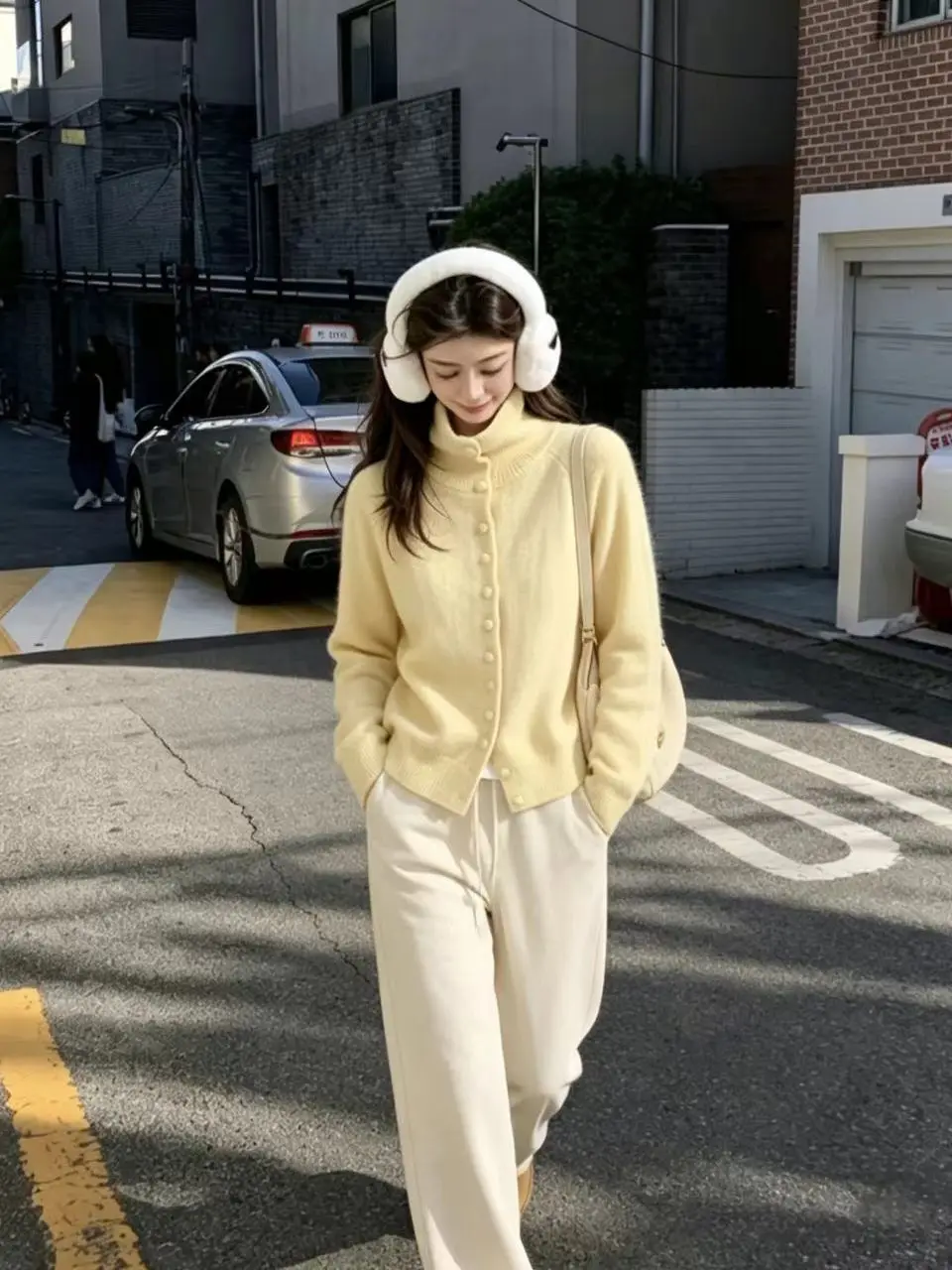Korean Style Sweet High Collar Button up Sweater Women's Loose Beautiful Outerwear Autumn Winter New Lazy Style Knitted Coat