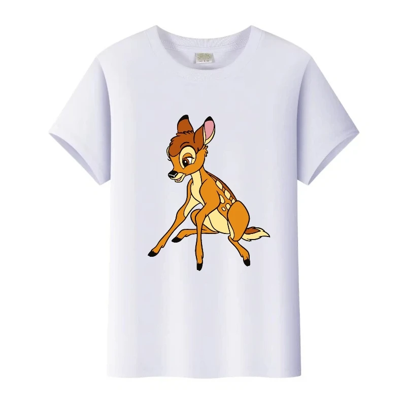 لطيف ديزني بامبي الرسومات تي شيرت المتضخم الفتيات أفضل النساء Harajuku التي شيرت الأبيض الأسرة الرجال بلوزة الأطفال قصيرة الأكمام تيز