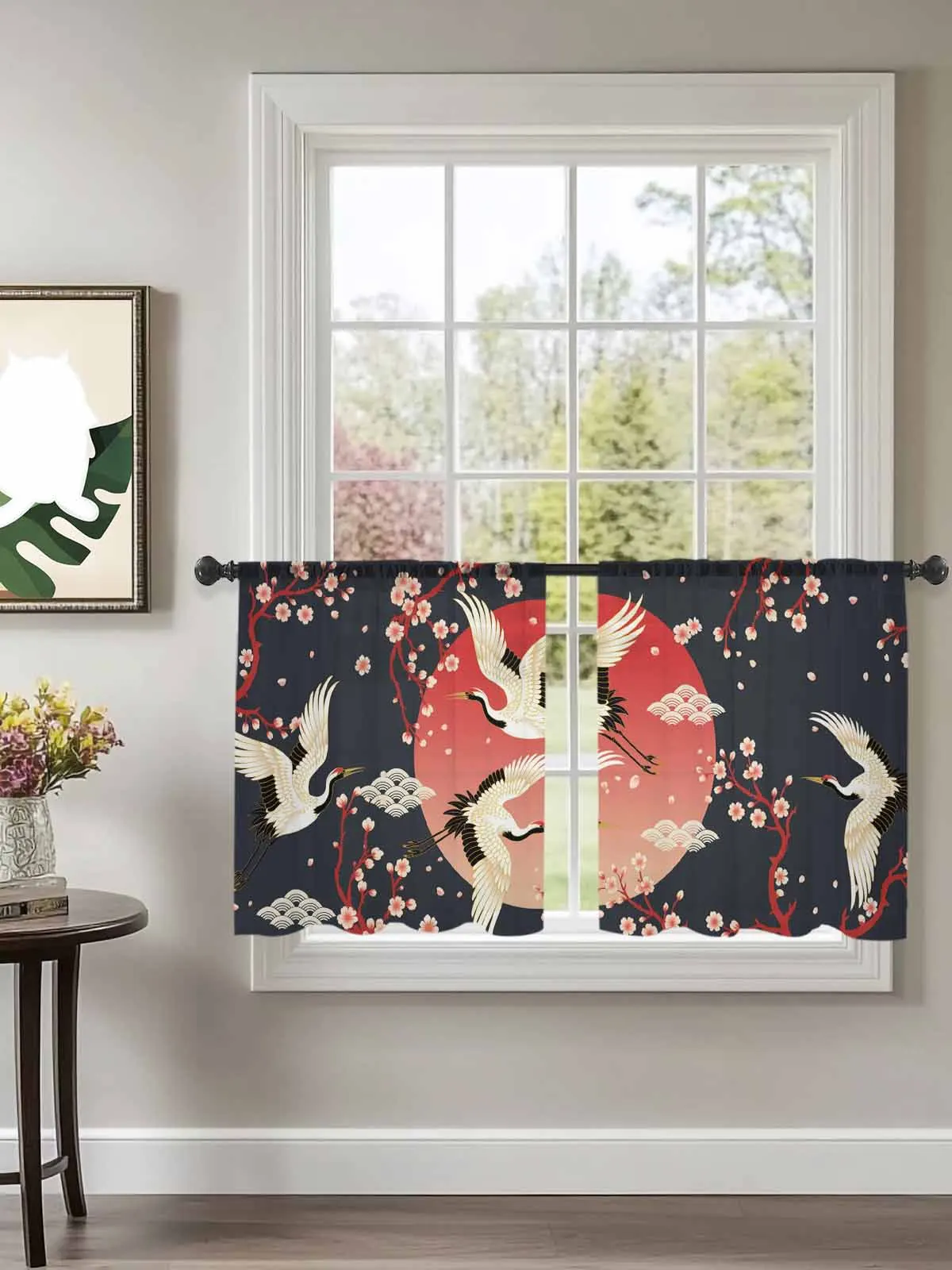 

Black Wave Pattern Crane Harmony Tulle Curtains For Bedroom Children Living Room Decor Sheer Curtains