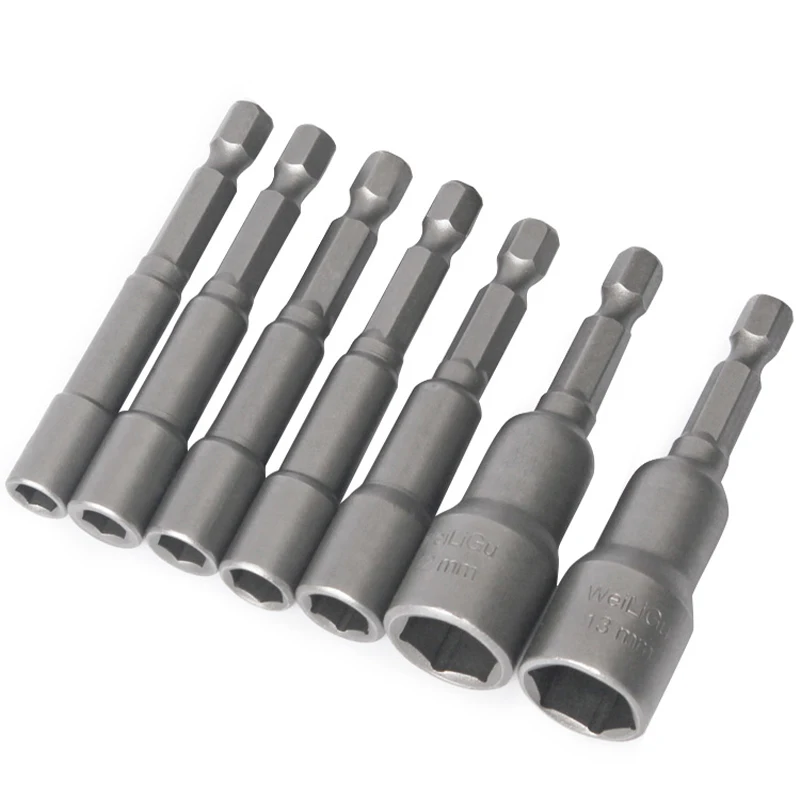 1PCS 3MM-24MM Hex Impact Socket Nonmagnetic Nut Screwdriver Set 1/4 6.35MM Wrench 65MM Long Adapter Electric Drill Socket Kit