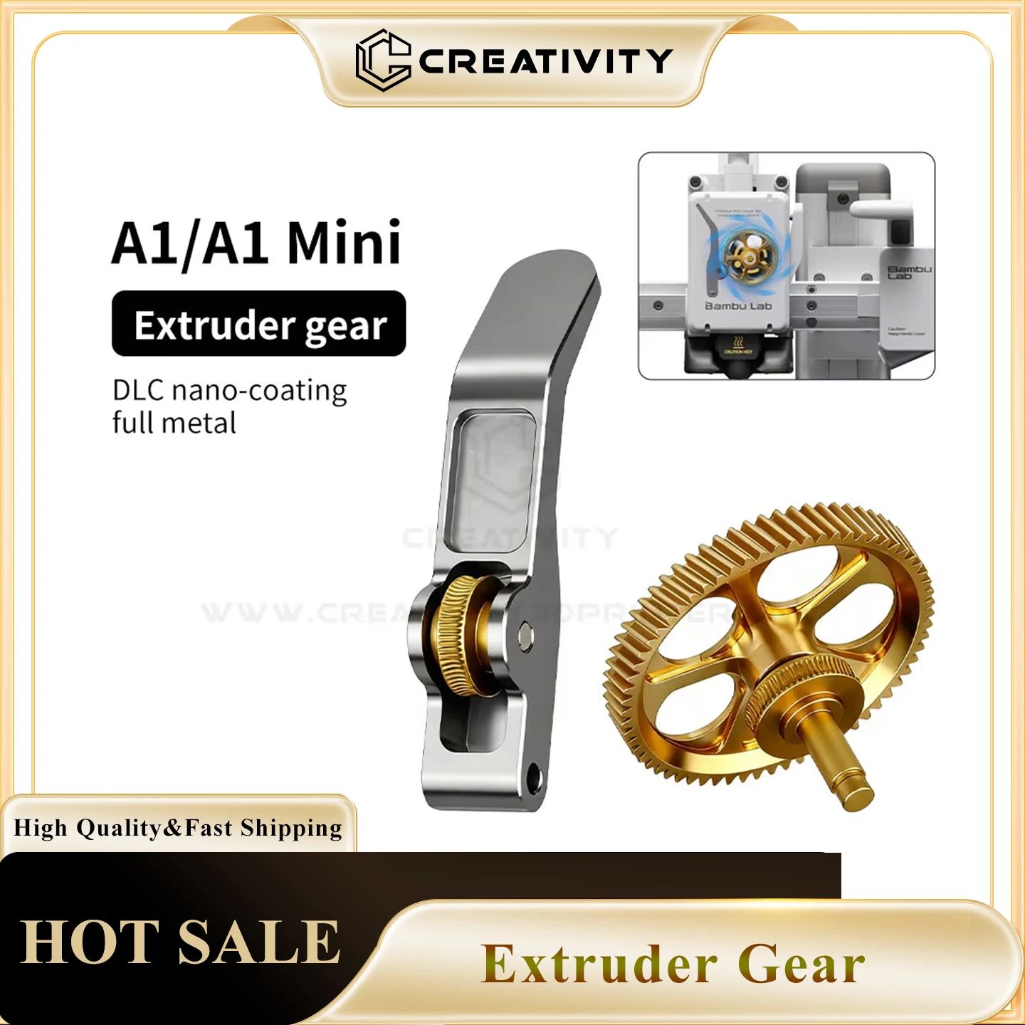 

Upgraded Extruder Brass Gear For Lab A1/A1 Mini 3D Printer Golden RNC Nano Coating Hardened Tool Steel Extruder Gear