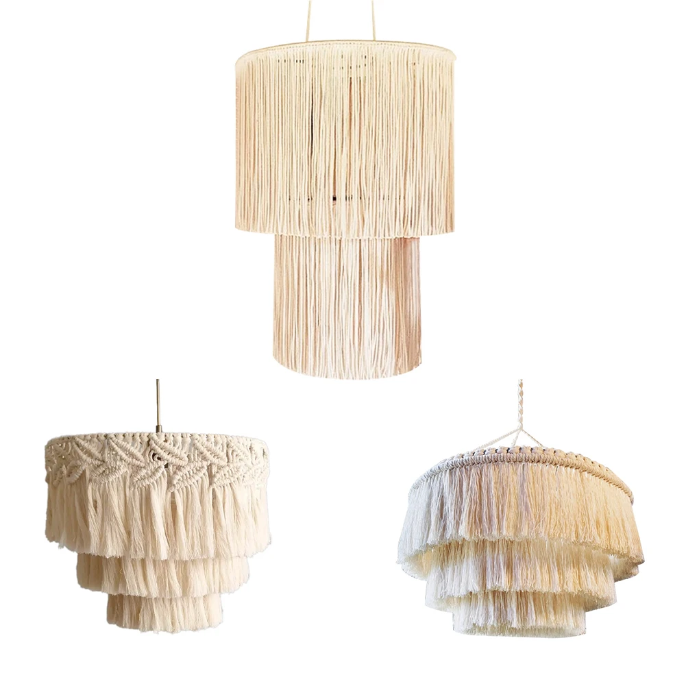 Modern Macrame Lamp Shade Boho Hanging Light Cover Pendant For Office Bedroom Living Room Decor (Bulb Not Included)