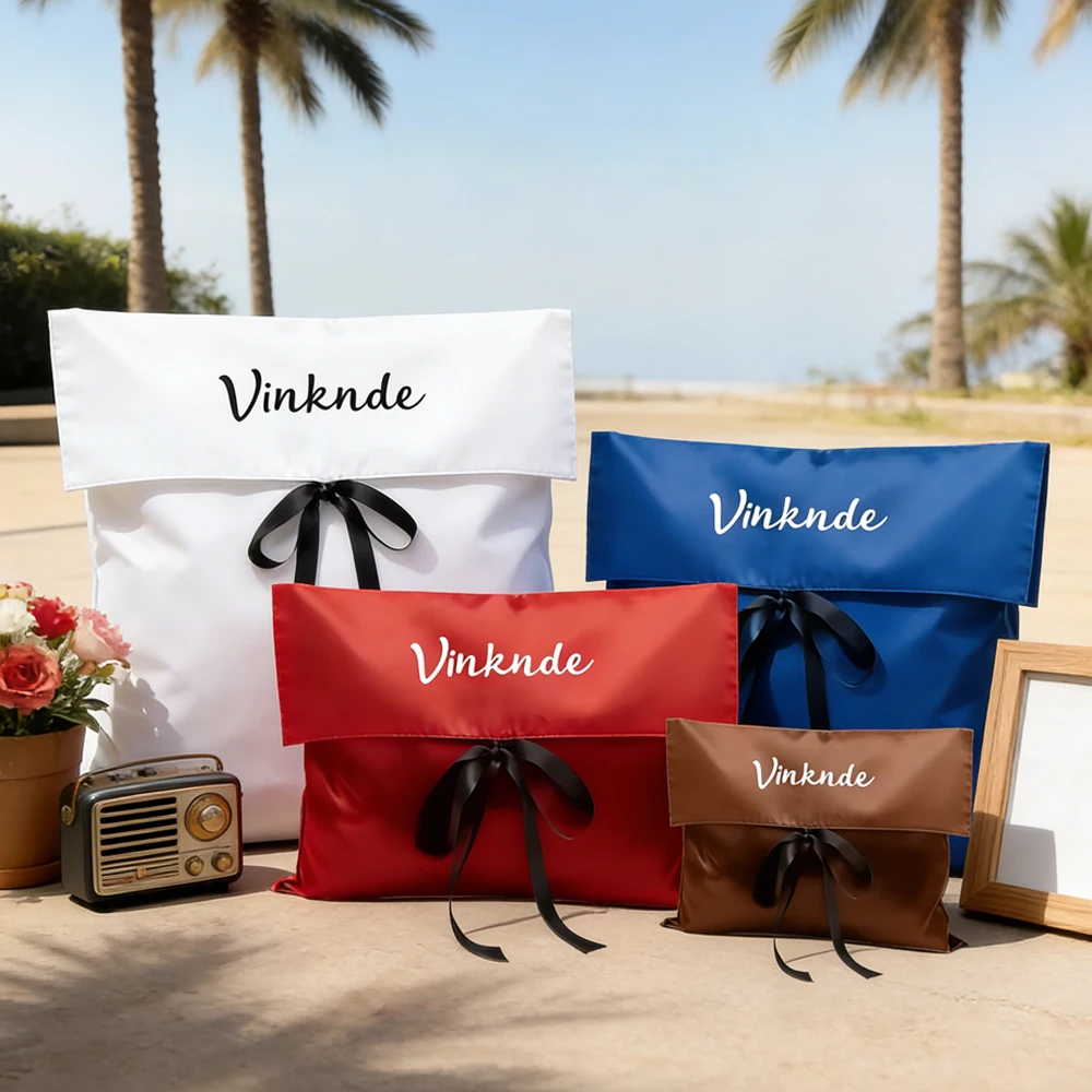 

50PCS Luxury Silk Satin Jewelry Gift Bags With Bow Ribbons 25x20cm Customed Logo Hair Bundle Cosmetics Lipstick Storage Dust Bag