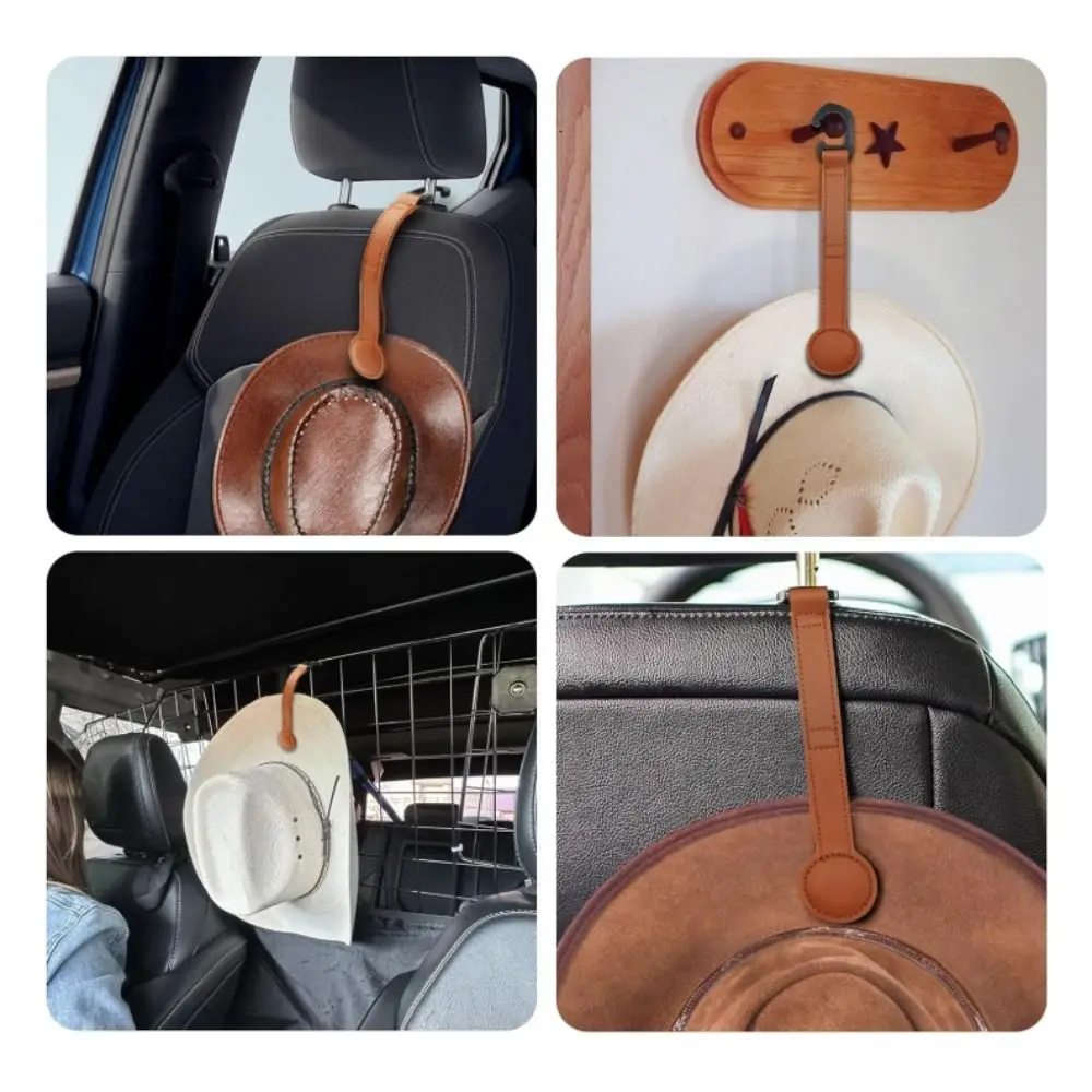 PU Leather Cowboy Hat Holder for Truck Space Saving Easy Installation Magnetic Cap Clip Portable Keep Hat Shape Cowboy Hat Rack view 2