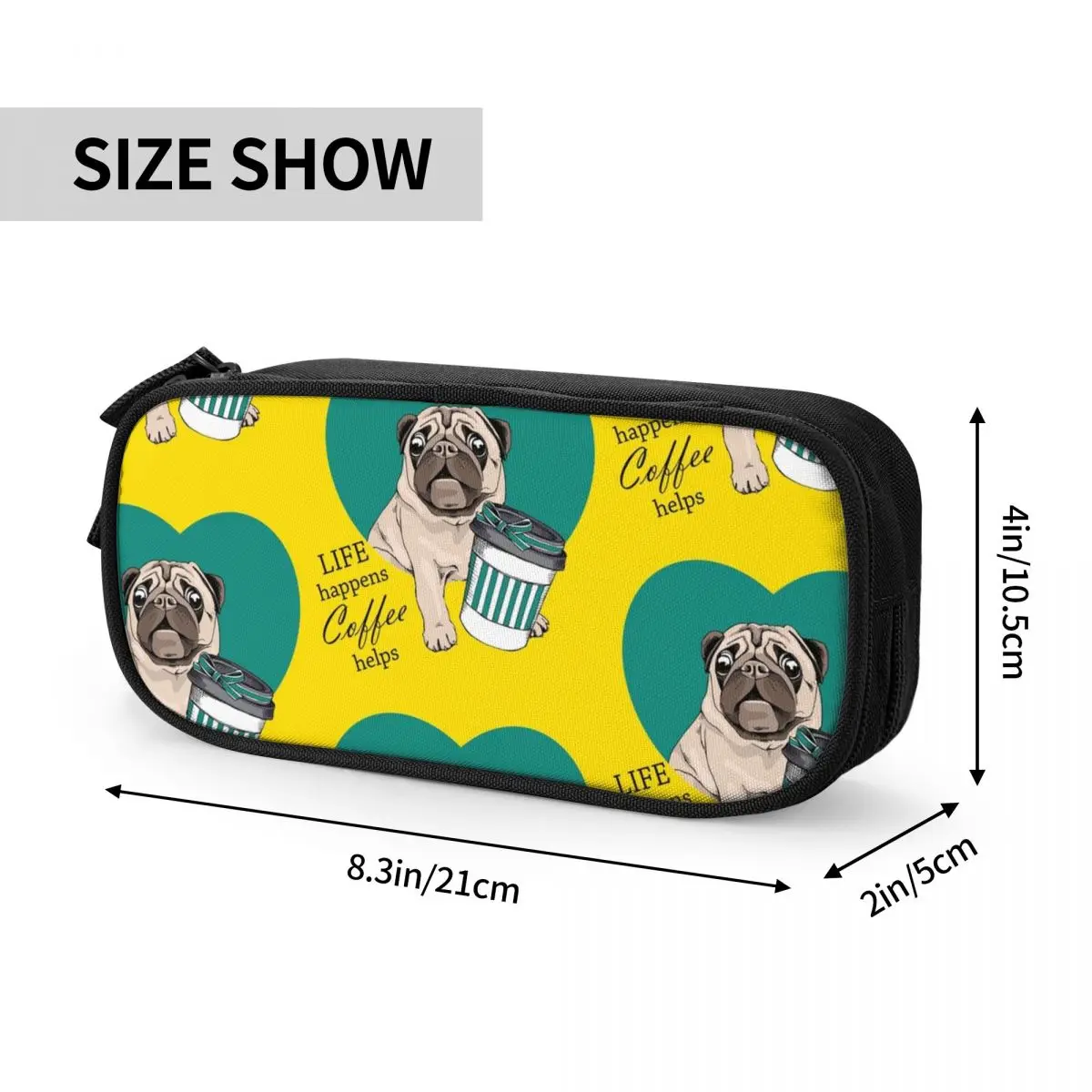 Doce vida pug café ajuda a caixa de lápis adorável bonito cão caneta titular saco menina menino grande capacidade escritório presente pencilcases