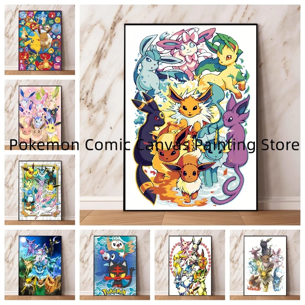 

Japanese Anime Peripheral Pokemon Pikachu Stickers and Posters Wall Art Watercolor Modern Room Decoration Children's Gift