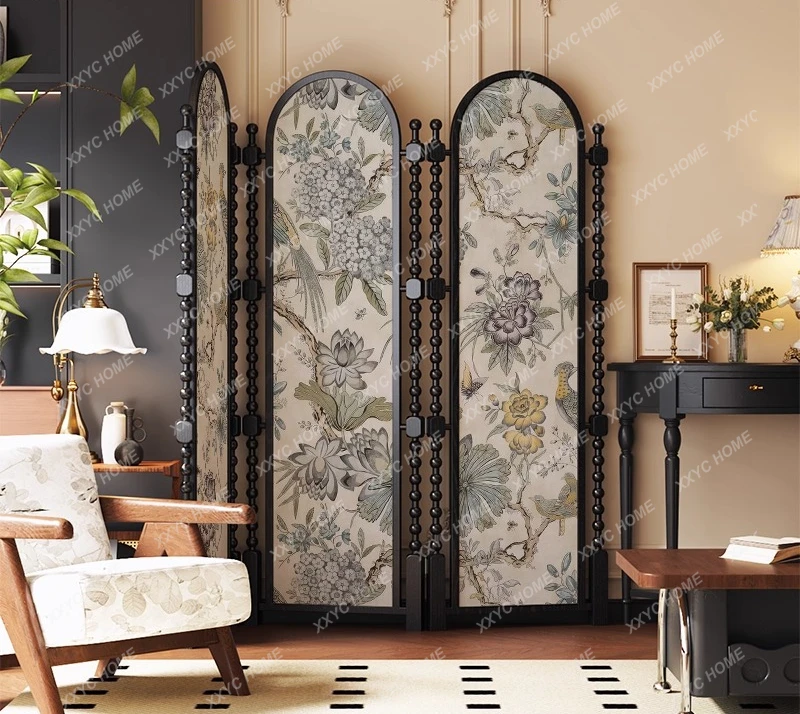 Folding solid wood screen partition living room entry blocking movement