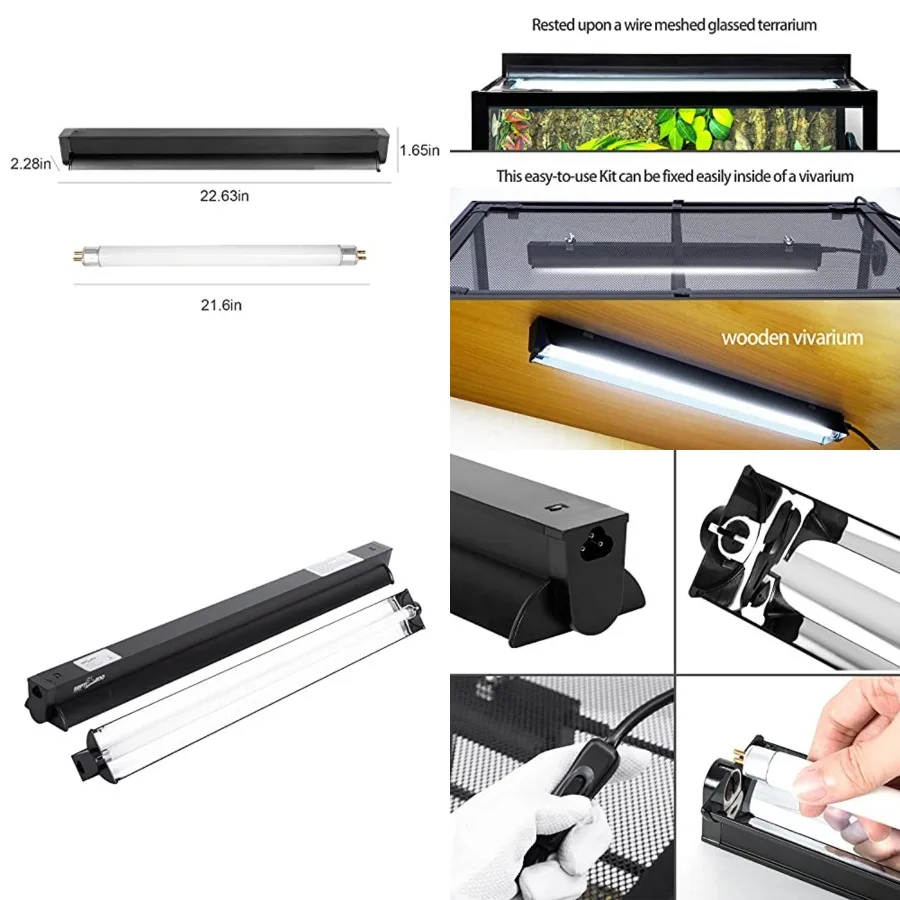 

T5 HO UVB Lighting Combo Kit, Terrarium Hood Comes with Desert 10.0 UVB T5 Lamp 24W