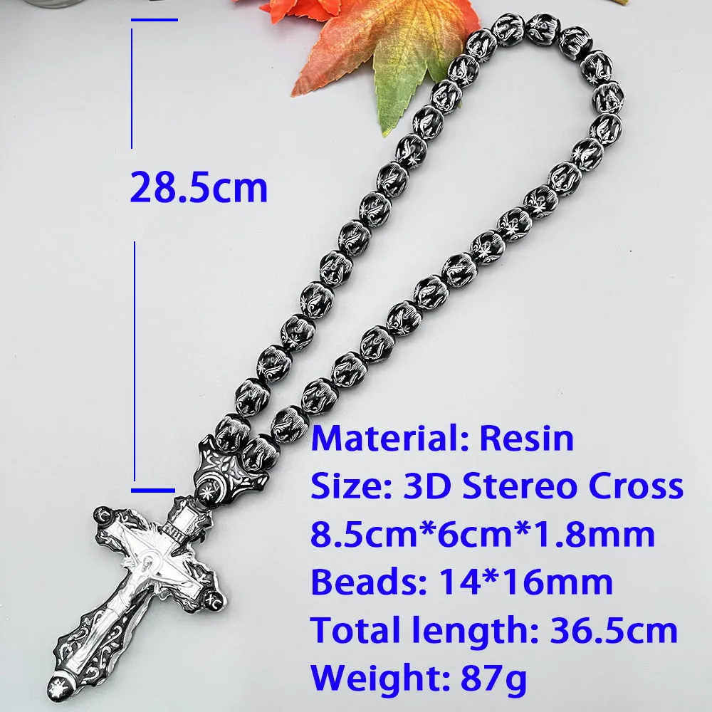 GS223 Cross Jesus Christ Statue Palace 3D Resin Star Fine Black White Beads Decoration Religious Belief Car Necklace Ornament