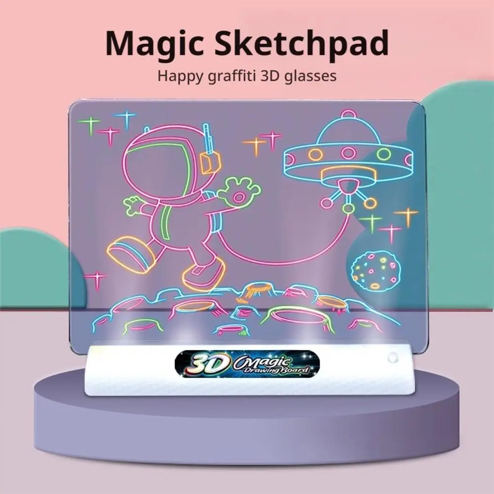 Blocco da disegno magico a LED 3D per bambini Spazio colorato Dinosauro oceano Tavolo da pittura illuminato Giocattolo educativo creativo Coltiva compagni di giochi