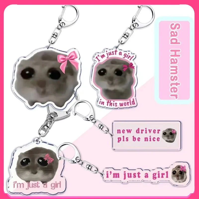 Fun Meme Im Just A Girl Sad Hamster Key Chain Keychains Ring for Accessories Bag Funny Pendant Keyring Jewelry Christmas Gifts