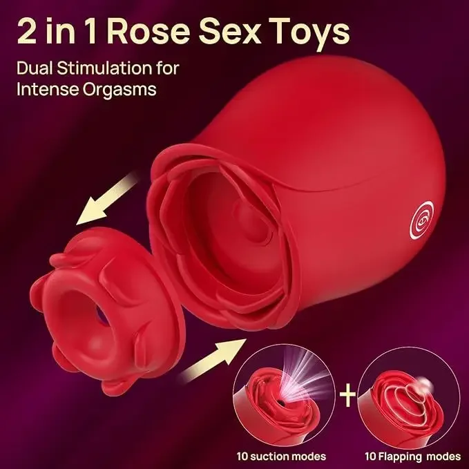 Rose Vibrator for Women 10 Sucking & Flapping Modes Magnetic Rechargeable Waterproof Clit Stimulator Adult Sex Toys for Pleasure view 3