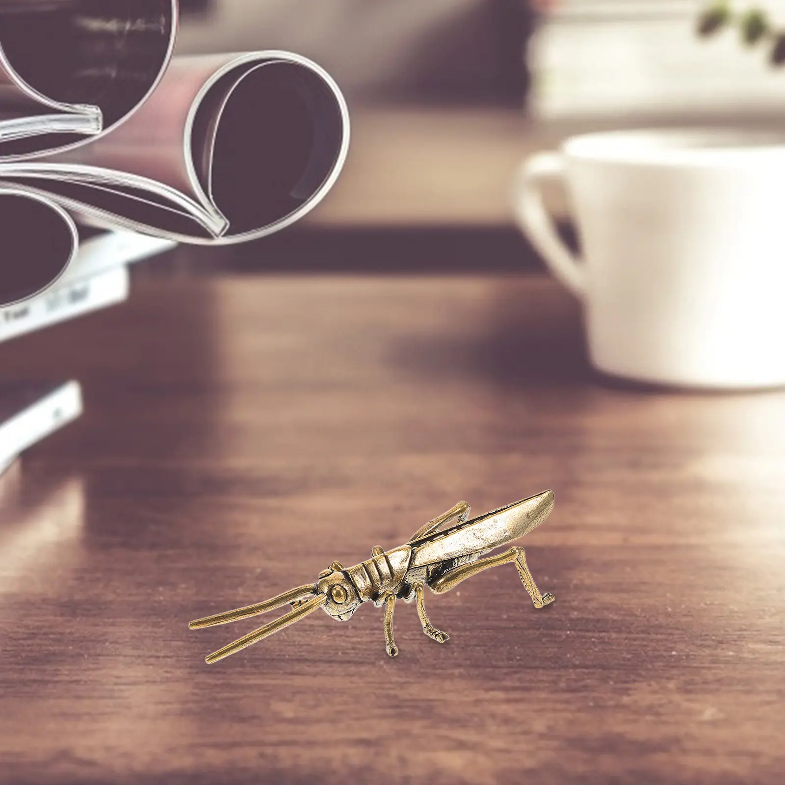 Brass Locust Statue Vintage Miniature Animal Sculpture for Garden, Fence, Desk & Indoor Tabletop Decor