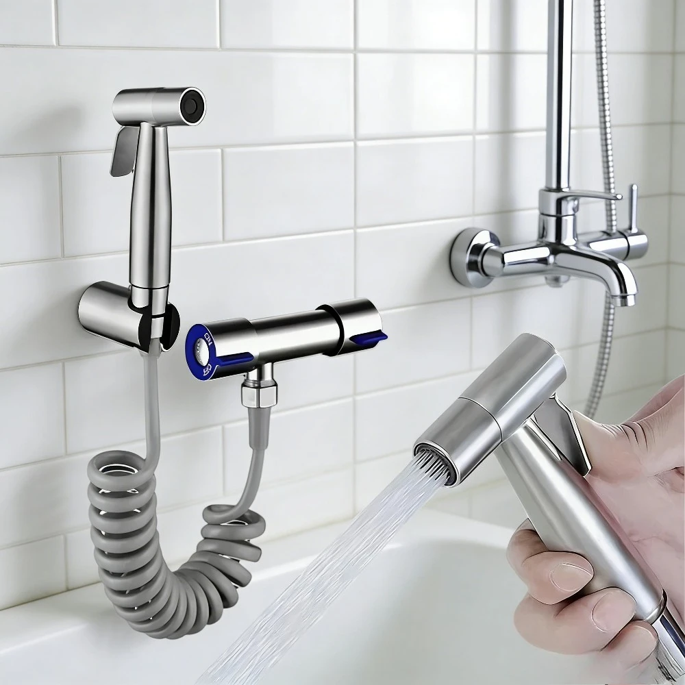 

Handheld stainless steel spray gun, faucet sprayer, toilet dispenser, bath brush