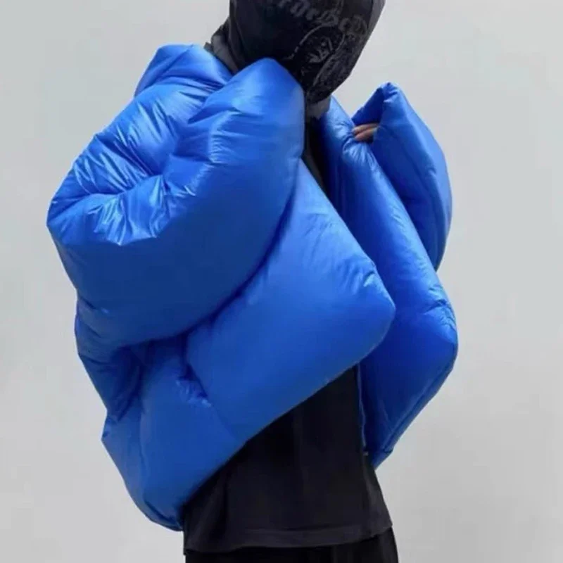 Winter Trend New Kanye West Down Jacket Rhine Blue Plastic Down Jacket Casual Short Bread Jacket Men High Street Pop Warm Coat