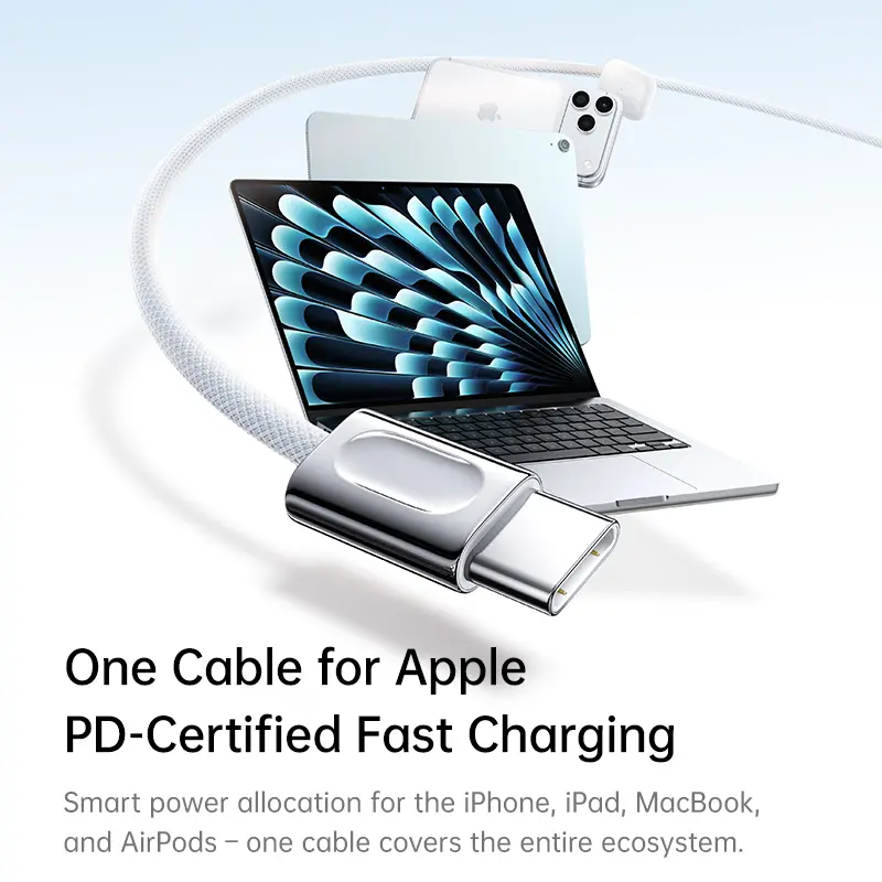 【جديد】كابل Baseus بقوة 100 واط من نوع USB-C لهواتف آيفون 17 و16 و15 بلس برو ماكس، كابل شحن من نوع C إلى C لأجهزة ماك بوك برو وآيباد PD - 6