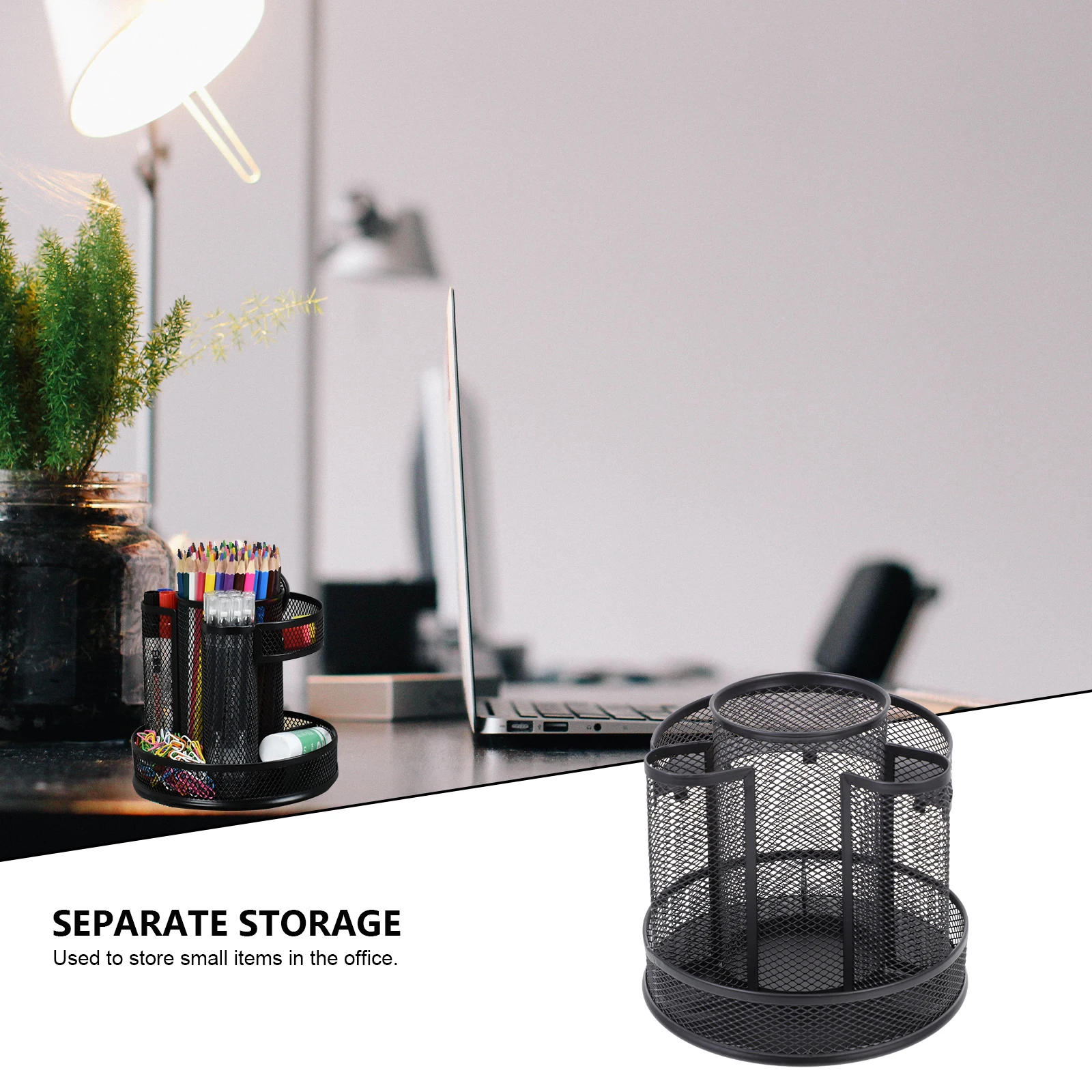 

Rotatable Iron ganizer 360 Degree Pen Holder Stationery Storage Rotatable Pen Holder Box Mesh Design Black Multi functional