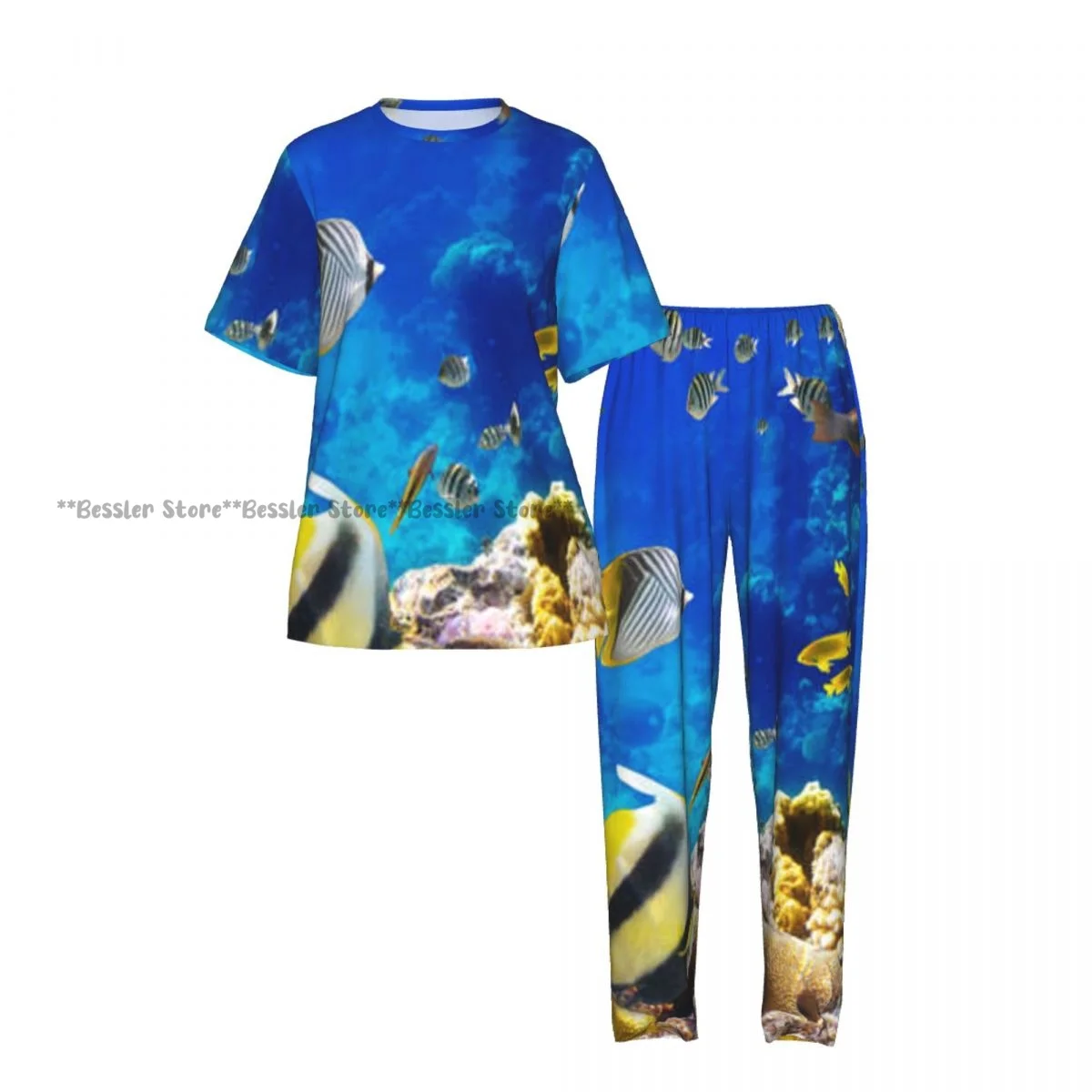 Women's Tropical Fish Coral Reef short sleeve trousers casual pajamas set