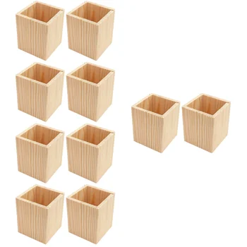 5pcs Succulent Pen Holder Pine Office Storage Cabinet Makeup Tools Pot Wooden Brush Holders Desk Special Case