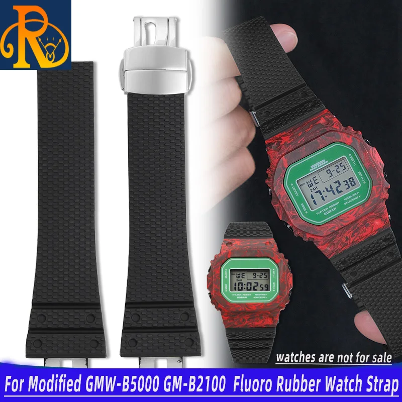 

For Casio Modified GMW-B5000 GM-B2100 High Quality Fluoro Rubber Watch Strap Wristband Folding Buckle Bracelet with Tools