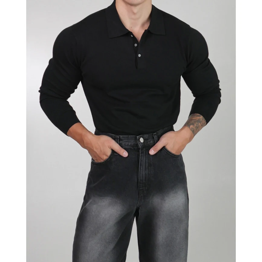 Forze speciali Maglia irt Muscle Uomo High End Slim Lungo Sve T-shirt con colletto Hard Man Paul irt Youth Leisure Fas...