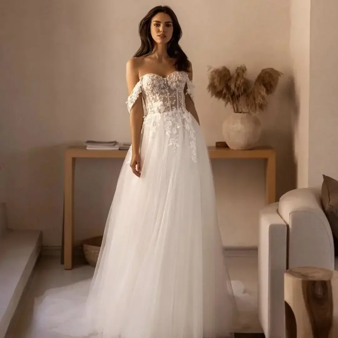 Roycebridal ชุดเดรสแต่งงานผ้าลูกไม้ทรงเอ2024ชุดเจ้าสาวแขนสั้นสำหรับผู้หญิง