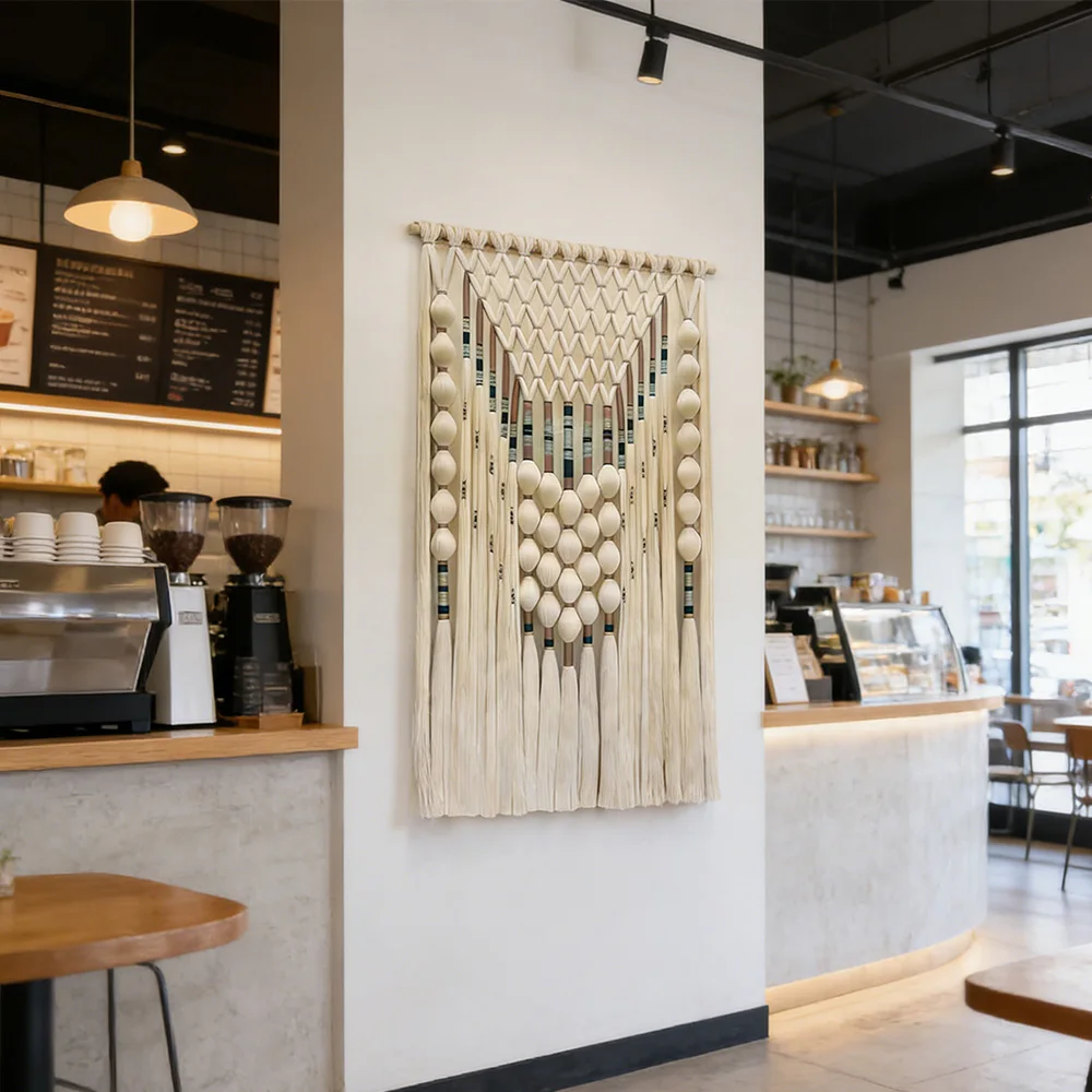 tt& Bohemian Ball Pattern Macrame Wall Hanging with Tassels for Modern Dining Room & Boutique Hotel Decor~*