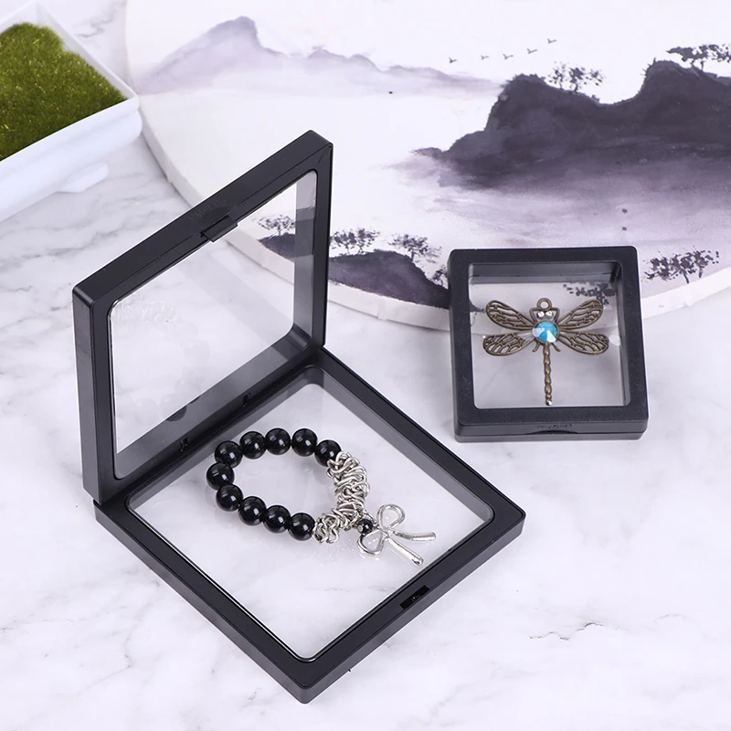New 3D Floating Coin Display Frame Stand Creative Simple Dust-prooft Transparent PE Film Jewelry Ring Gemstone Medal Storage Box