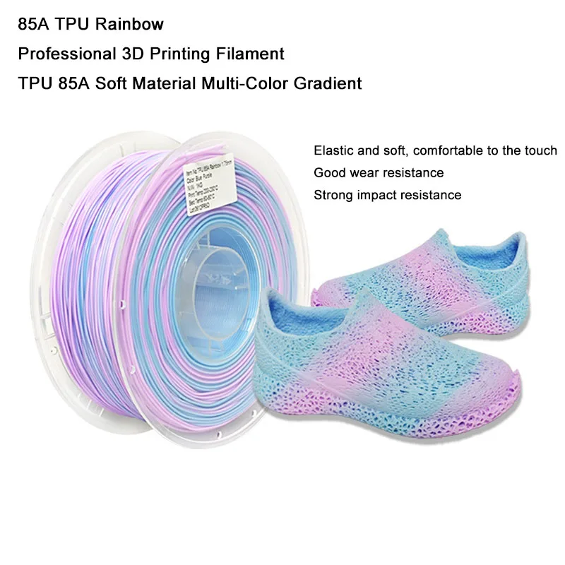 

85A TPU Rainbow Soft Material 1kg 3D Printing Filament Multi-Color Rainbow Gradient Soft Material TPU 1.75mm