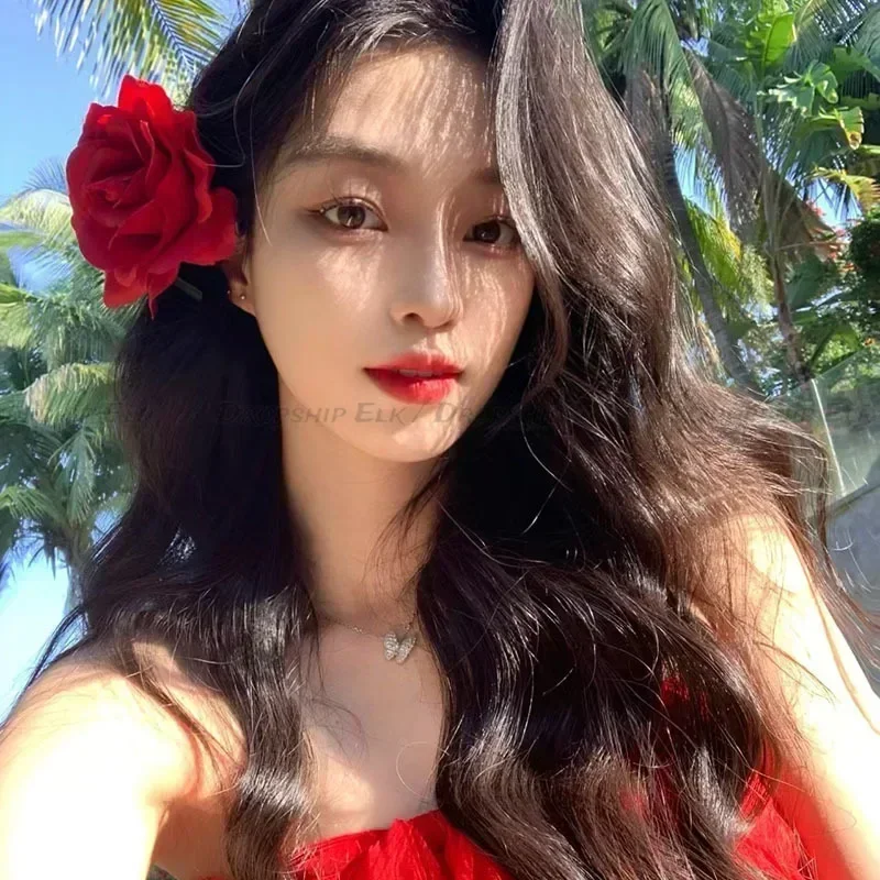 Forcina a fiore grande per donna Accessorio per capelli per ragazza dolce copricapo per fermaglio per capelli con fiore simulato per festa di nozze da sposa, damigella d'onore