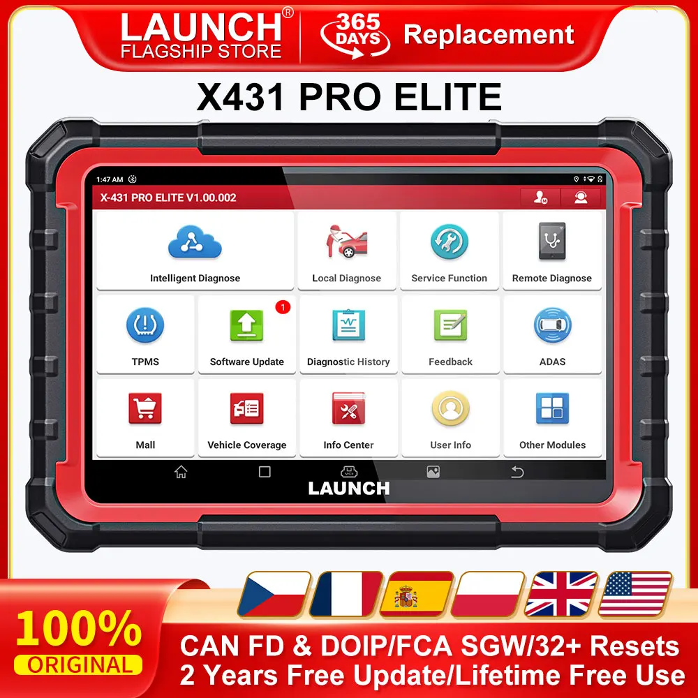 LAUNCH X431 PRO ELITE OBD2 Scanner Full Systems Car Diagnostic Tool 32 Reset CANFD DOIP ECU CODING Active Test FCA SGW VAG