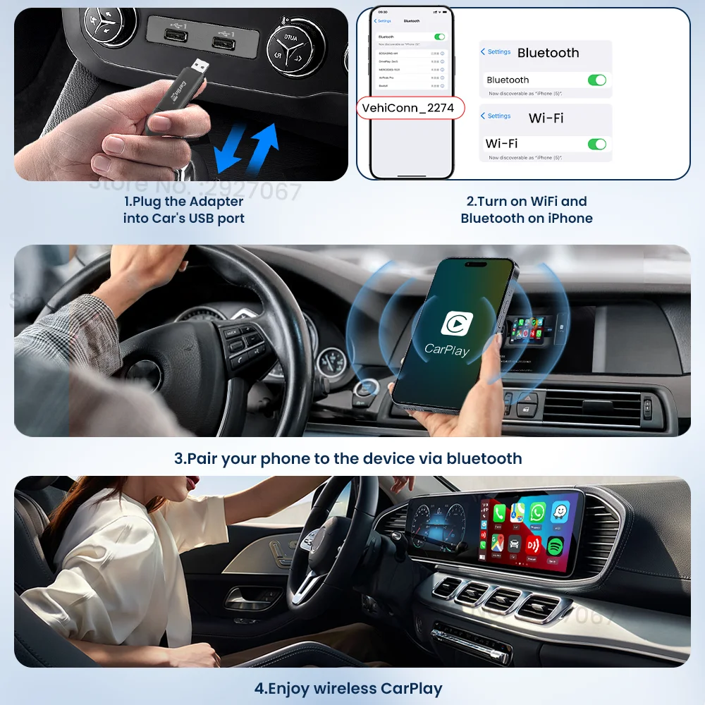 CarlinKit New Wireless CarPlay Adapter MINI 5 USB Dongle Wired to Wireless Car Play Box Android Auto WiFi BT Fast Auto Connect