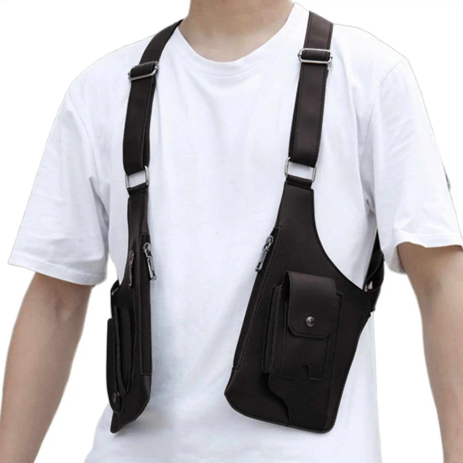 

Double Shoulder Strap Multi-Pocket Outdoor Anti-Theft Tacticals Fishing Bag Waterproof PU Multi-Purpose Men's Crossbody Bags