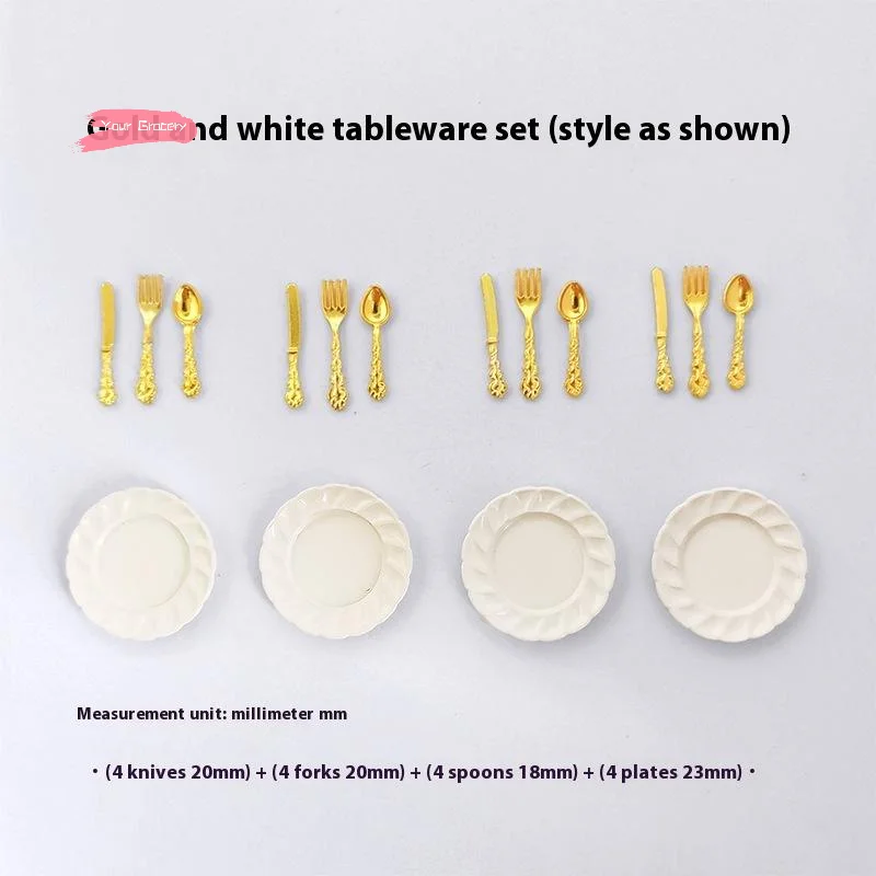 1/12 مقياس دمية مصغرة كعكة طبق مع سكين شوكة قاعدة الملاعق-DIY بها بنفسك الديكور بيت الدمية اكسسوارات لنماذج مقياس 1/12