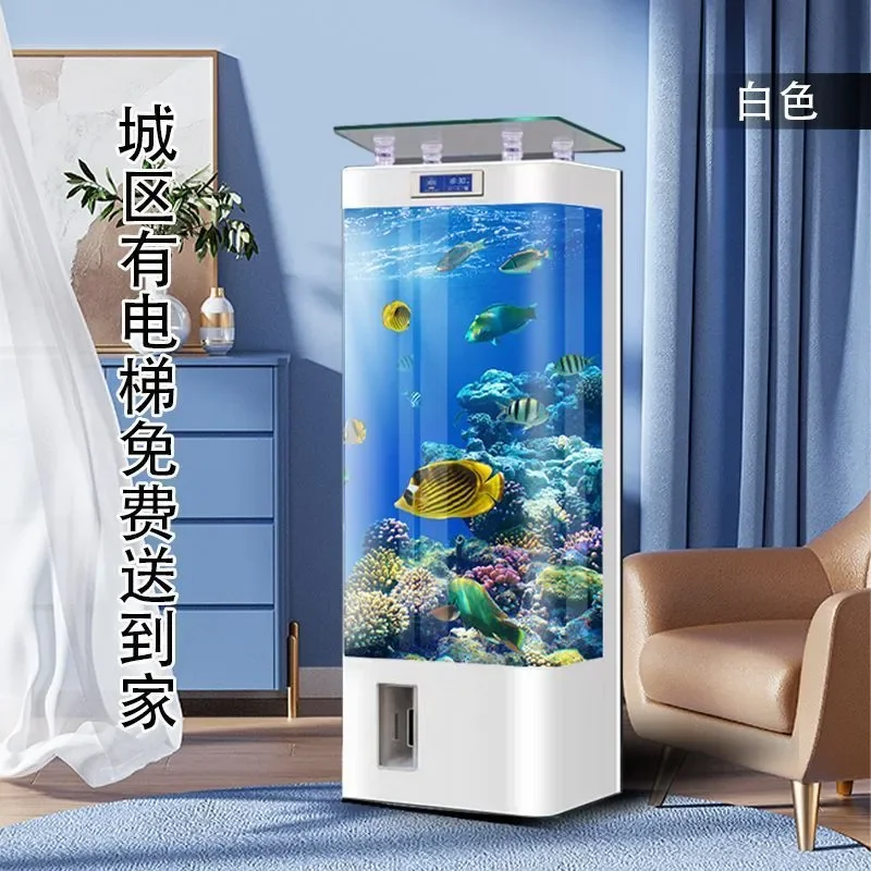 Small Vertical Glass Aquarium White Ice Flower Pattern Eco Friendly Fish Tank Compact Home Decor Light Gray Modern Desktop