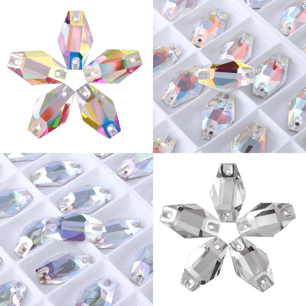 

QIIY Hexagon/Vase Shape Sewing On Rhinestones Glitter Glass Flatback Crystal Gemstones For Clothes Crafts Decoration