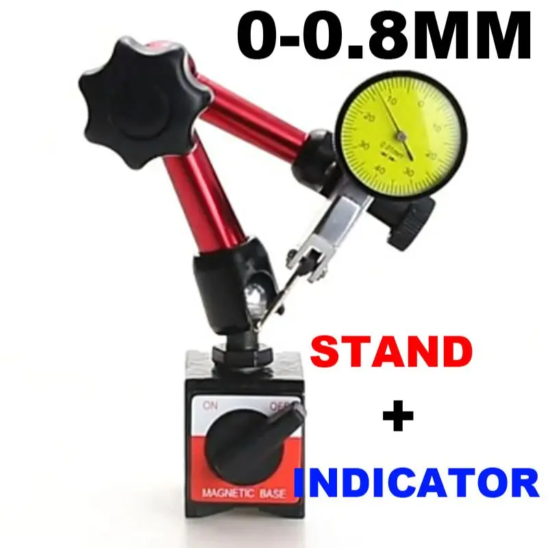 Imagem -02 - Indicador Alavanca Medidor de Discagem Régua Medidor de Teste Finder Ferramenta Micrometre Base Magnética Suporte 00.8 mm 010 mm 0.01 mm