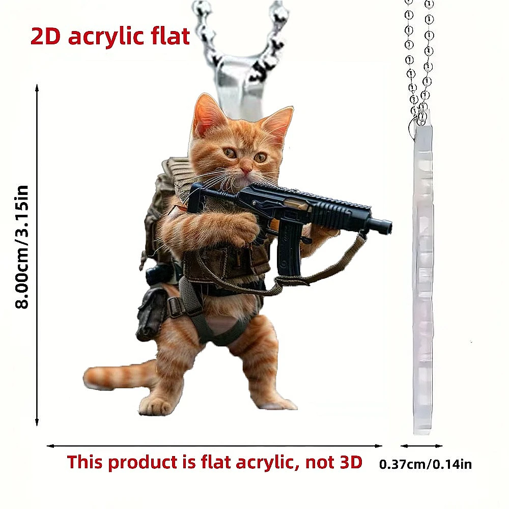 Soldier Kitten Acrylic Keychain Durable 2D Car Mirror Charm & Bag Pendant Cute Cat Keyring Christmas Gift for Man Women Girls