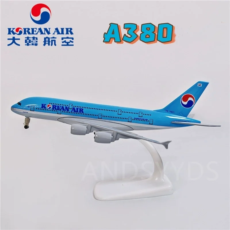 

Масштаб 1/400 A380, корейская модель авиакомпании, 20 см, миниатюрный сплав, литой под давлением самолет, комплект с подставкой, сувенирная игрушка-самолет для мальчиков