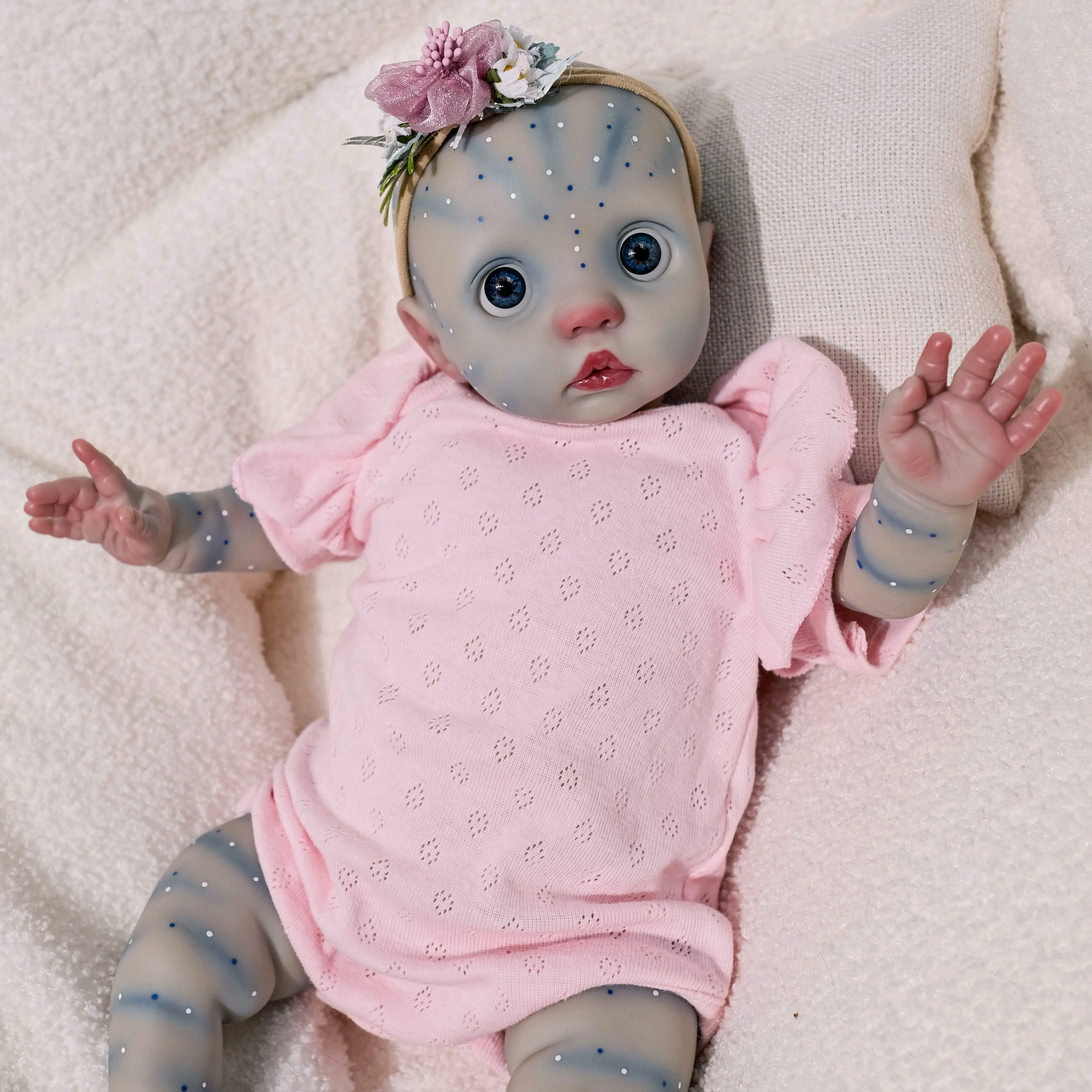 40CM Peeka Blue skin version Soft Cloth Body Reborn Doll Lifelike Newborn Toddler Flexible 3D Skin