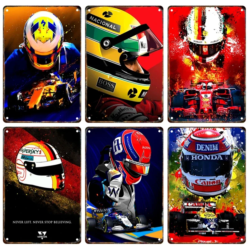 F1 Racing Driver Metal Poster Plaque Classic Racing Signage Tin Painting Vintage Home Garage Club Wall Art Decor Mural Aesthetic