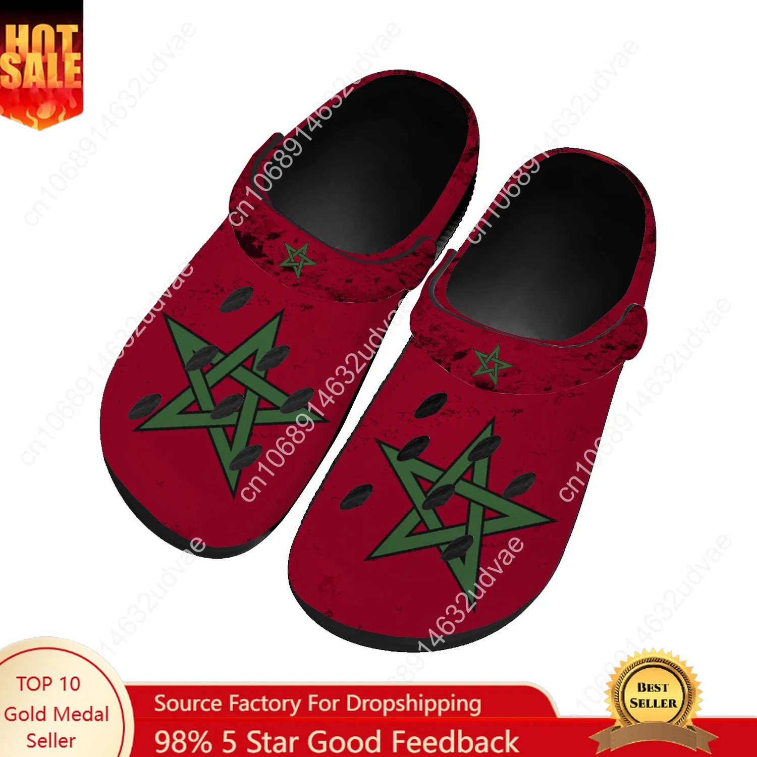 

Morocco National Flag Water Shoes Men Women Comfortable Home Garden Clogs Customizd Sandals Beach Breathable Hole Slippers