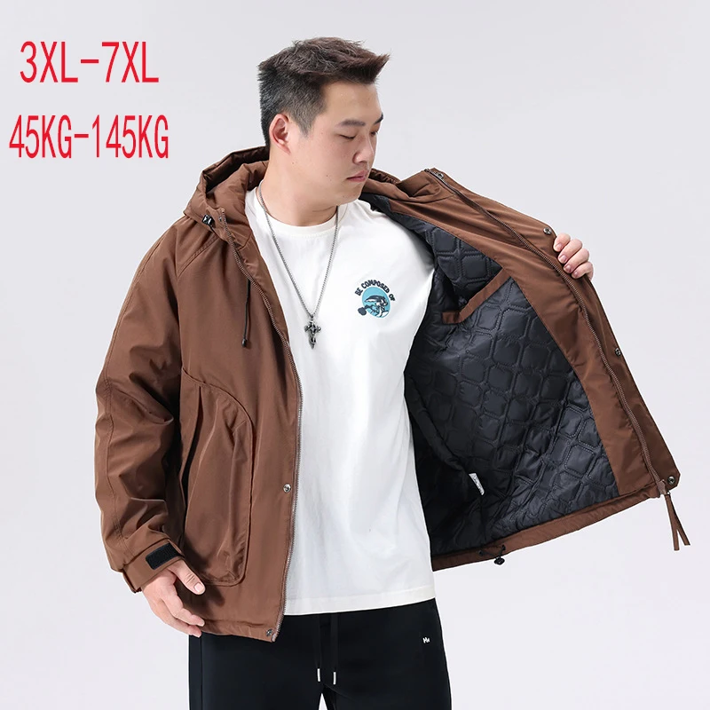 

Зимняя мужская стеганая куртка больших размеров - пальто большого размера с капюшоном, ветрозащитная теплая парка, утолщенная повседневная уличная куртка 3XL-7XL