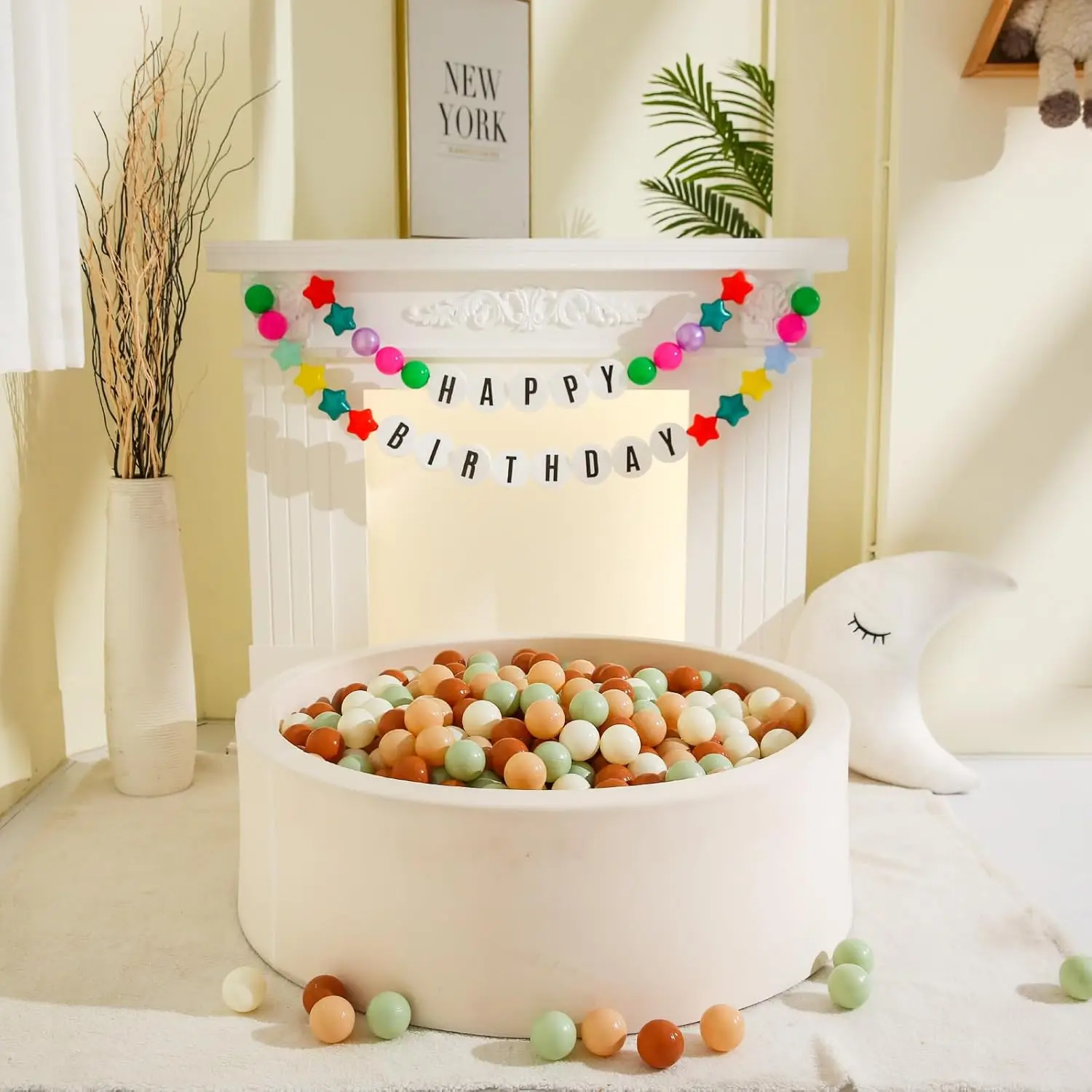 Cream Ball Pit Balls 100 Balls, 2.2 Inch Ball Pool Balls for Baby Fun Toys, Different Shaped for Toddler Ball Pit, Boys Girl Kid